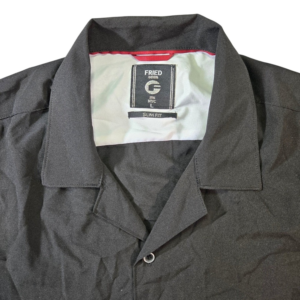 Fried Denim NYC Men's Slim Fit Short Sleeve Button Down Shirt Black Large Notch